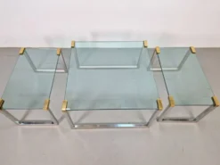 Tables de café et d'appoint T53 en laiton et verre par Peter Ghyczy, années 1970, ensemble de 3.