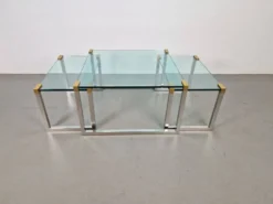 Tables de café et d'appoint T53 en laiton et verre par Peter Ghyczy, années 1970, ensemble de 3.
