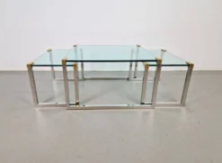 Tables de café et d'appoint T53 en laiton et verre par Peter Ghyczy, années 1970, ensemble de 3.