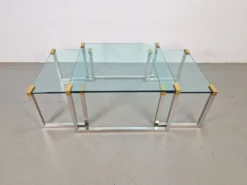 Tables de café et d'appoint T53 en laiton et verre par Peter Ghyczy, années 1970, ensemble de 3.