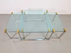 Tables de café et d'appoint T53 en laiton et verre par Peter Ghyczy, années 1970, ensemble de 3.