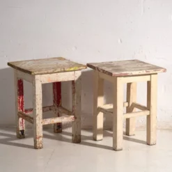 Tables de chevet anciennes en bois de pin – Europe centrale, vers 1940 #11