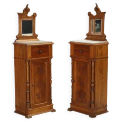 Tables de chevet anciennes en noyer avec marbre gris, Italie, XIXe siècle