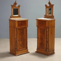 Tables de chevet anciennes en noyer avec marbre gris, Italie, XIXe siècle