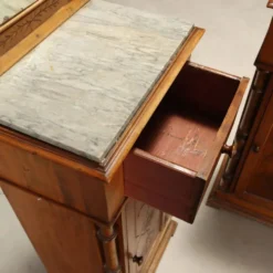 Tables de chevet anciennes en noyer avec marbre gris, Italie, XIXe siècle