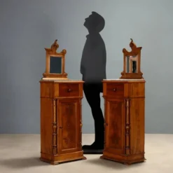 Tables de chevet anciennes en noyer avec marbre gris, Italie, XIXe siècle
