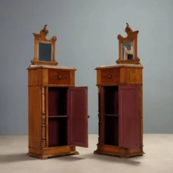 Tables de chevet anciennes en noyer avec marbre gris, Italie, XIXe siècle