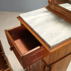 Tables de chevet anciennes en noyer avec marbre gris, Italie, XIXe siècle