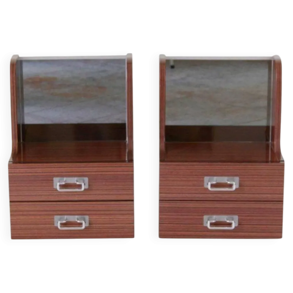 Tables de chevet en bois vintage italien de style mid-century modern, vers 1970