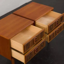 Tables de chevet en teck du milieu du siècle avec incrustations en palissandre, Danemark, années 1960