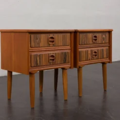 Tables de chevet en teck du milieu du siècle avec incrustations en palissandre, Danemark, années 1960