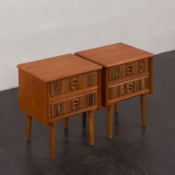 Tables de chevet en teck du milieu du siècle avec incrustations en palissandre, Danemark, années 1960