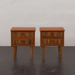 Tables de chevet en teck du milieu du siècle avec incrustations en palissandre, Danemark, années 1960