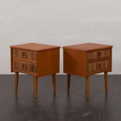 Tables de chevet en teck du milieu du siècle avec incrustations en palissandre, Danemark, années 1960