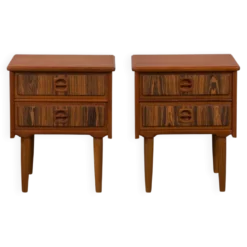 Tables de chevet en teck du milieu du siècle avec incrustations en palissandre, Danemark, années 1960