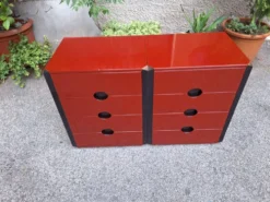 Tables de chevet modèle MB3 en laque rouge et laiton poli par Luigi Caccia Dominioni pour Azucena, années 1970, ensemble de 2.