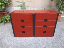 Tables de chevet modèle MB3 en laque rouge et laiton poli par Luigi Caccia Dominioni pour Azucena, années 1970, ensemble de 2.