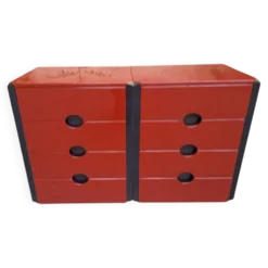 Tables de chevet modèle MB3 en laque rouge et laiton poli par Luigi Caccia Dominioni pour Azucena, années 1970, ensemble de 2.