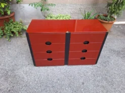 Tables de chevet modèle MB3 en laque rouge et laiton poli par Luigi Caccia Dominioni pour Azucena, années 1970, ensemble de 2.