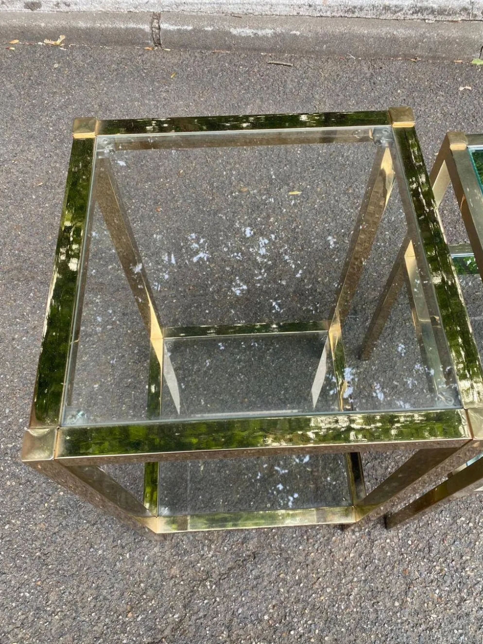 2 tables de chevets bout de canapé en laiton et verre transparent Maison Ja