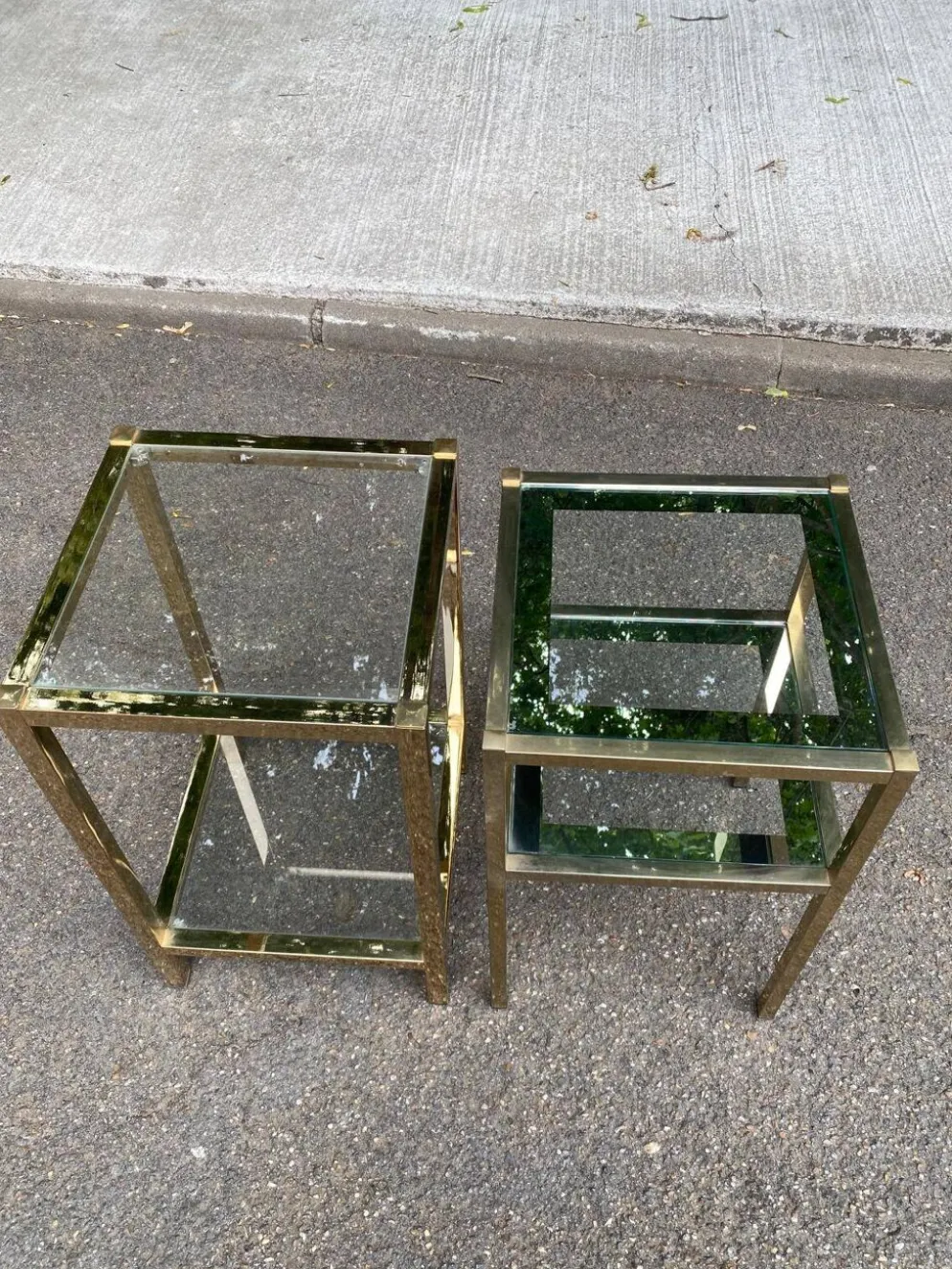 2 tables de chevets bout de canapé en laiton et verre transparent Maison Ja