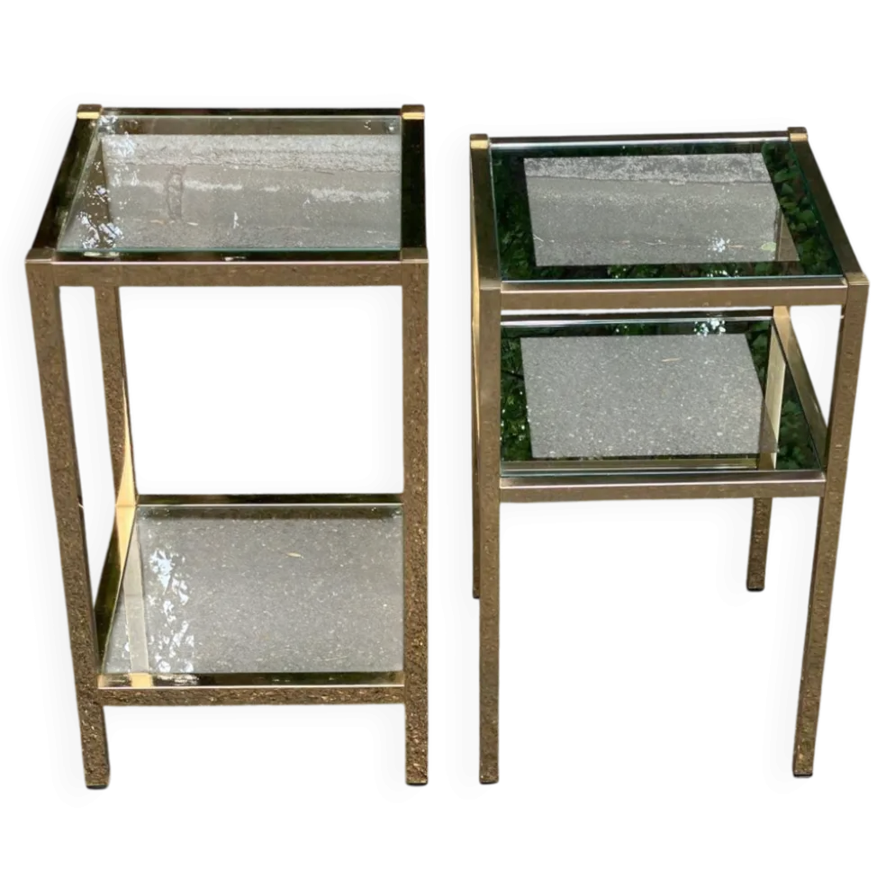 2 tables de chevets bout de canapé en laiton et verre transparent Maison Ja