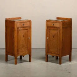 Tables de nuit Art Déco Amsterdam School en bois de chêne et verre, années 1930 Pays-Bas