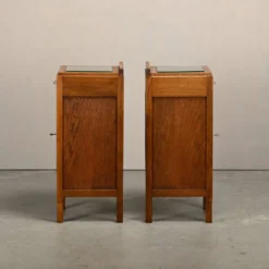 Tables de nuit Art Déco Amsterdam School en bois de chêne et verre, années 1930 Pays-Bas