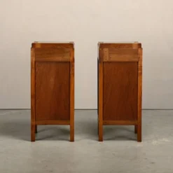 Tables de nuit Art Déco Amsterdam School en bois de chêne et verre, années 1930 Pays-Bas