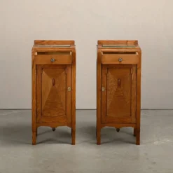 Tables de nuit Art Déco Amsterdam School en bois de chêne et verre, années 1930 Pays-Bas