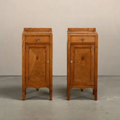 Tables de nuit Art Déco Amsterdam School en bois de chêne et verre, années 1930 Pays-Bas