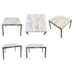 3 tables Florence Knoll – marbre blanc type Calacatta & acier chromé