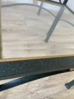 2 tables gigogne années 60 en métal et verre biseauté