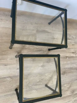 2 tables gigogne années 60 en métal et verre biseauté