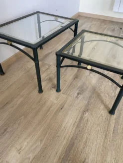 2 tables gigogne années 60 en métal et verre biseauté