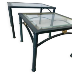 2 tables gigogne années 60 en métal et verre biseauté