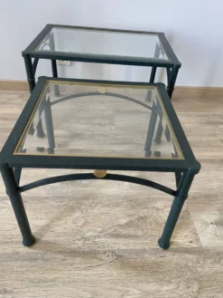 2 tables gigogne années 60 en métal et verre biseauté