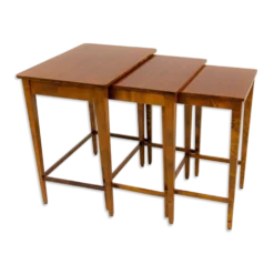 Tables gigognes Art déco en acajou et bouleau teinté, NK Suède, années 1940