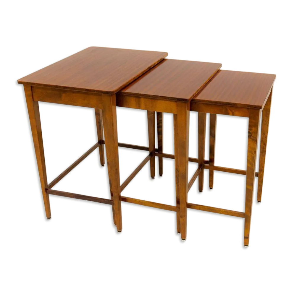 Tables gigognes Art déco en acajou et bouleau teinté, NK Suède, années 1940