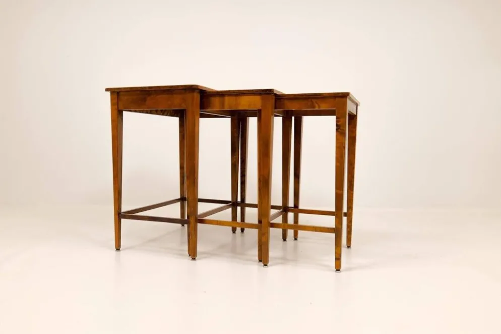 Tables gigognes Art déco en acajou et bouleau teinté, NK Suède, années 1940