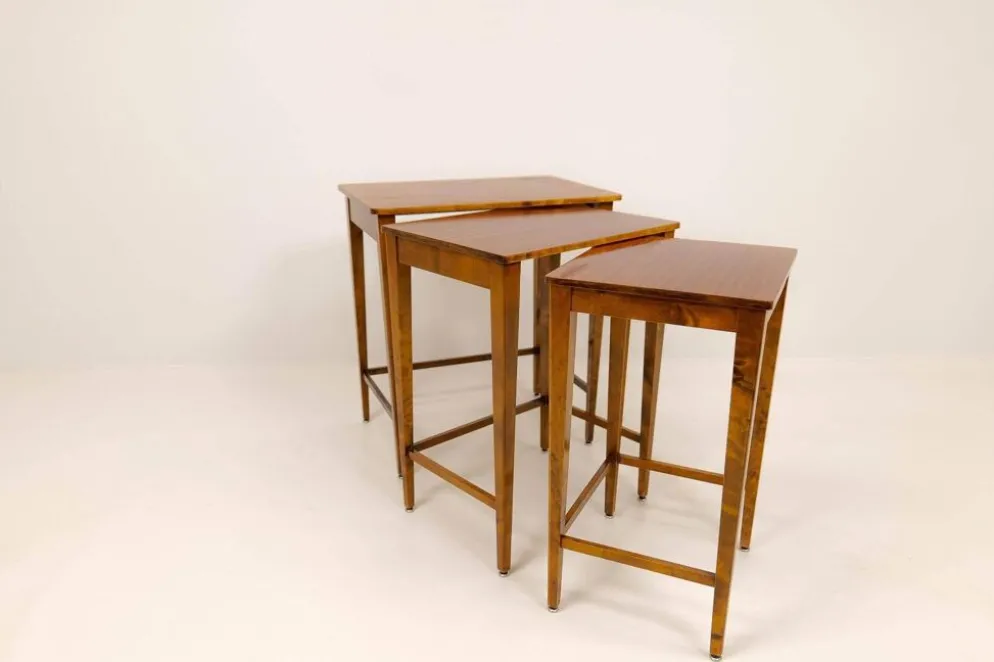 Tables gigognes Art déco en acajou et bouleau teinté, NK Suède, années 1940