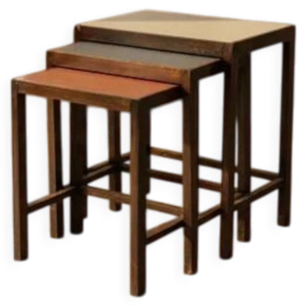 Tables gigognes Art Déco, ensemble de 3, milieu du 20e siècle, Tchécoslovaquie, 70 × 60,5 × 40 cm