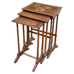 3 tables gigognes art nouveau bois massif et marqueterie 19ème