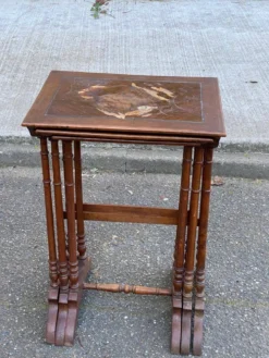 3 tables gigognes art nouveau bois massif et marqueterie 19ème