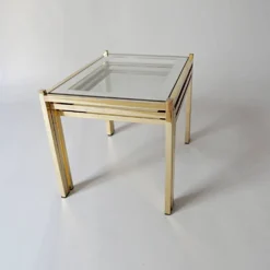 tables gigognes basse en métal doré et miroir années vintage 1970 design