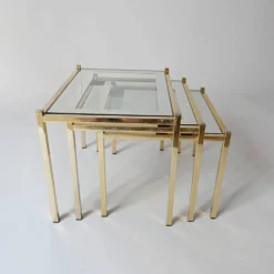 tables gigognes basse en métal doré et miroir années vintage 1970 design
