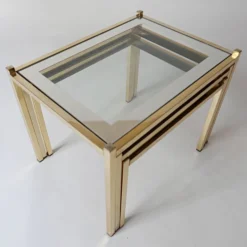 tables gigognes basse en métal doré et miroir années vintage 1970 design