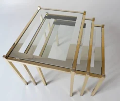 tables gigognes basse en métal doré et miroir années vintage 1970 design