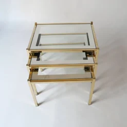 tables gigognes basse en métal doré et miroir années vintage 1970 design