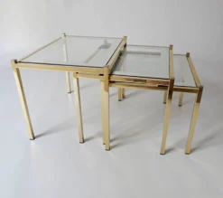 tables gigognes basse en métal doré et miroir années vintage 1970 design